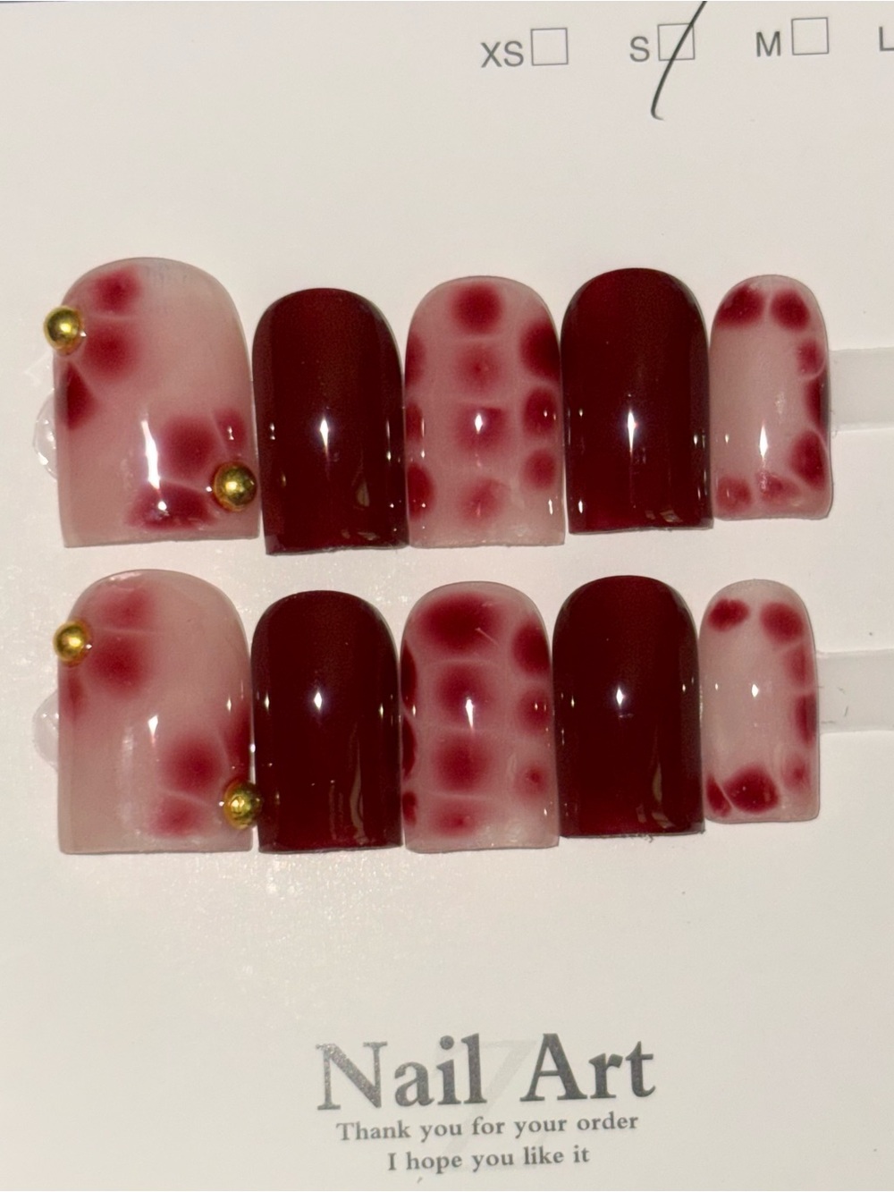 Handmade Burgundy and Cream Leopard Press-On Nails